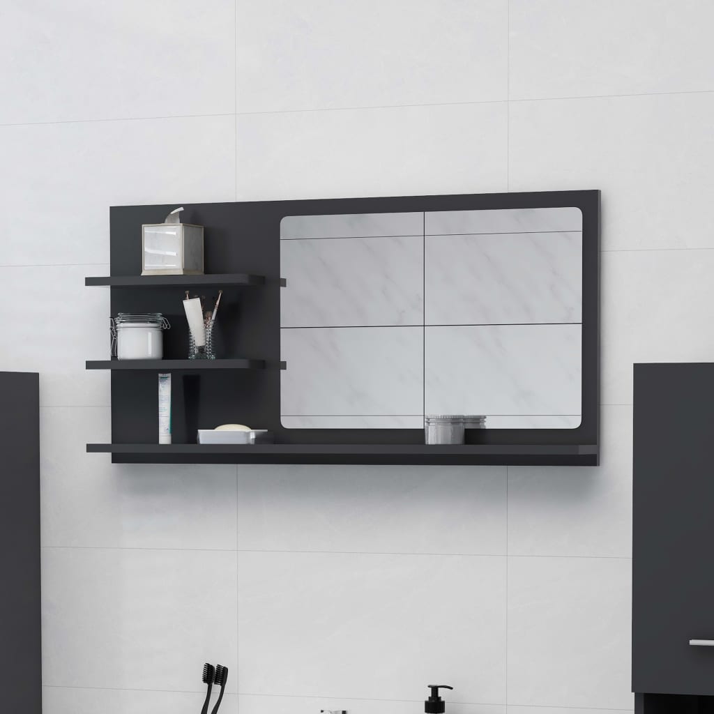 badeværelsesspejl 90x10,5x45 cm spånplade sort højglans