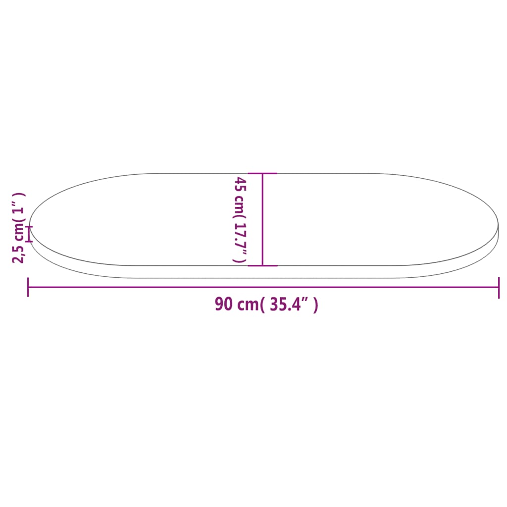bordplade 90x45x2,5 cm oval massivt fyrretræ hvid
