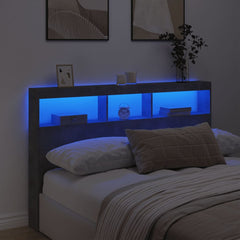 sengegavl med opbevaring og LED-lys 160x17x102 cm betongrå