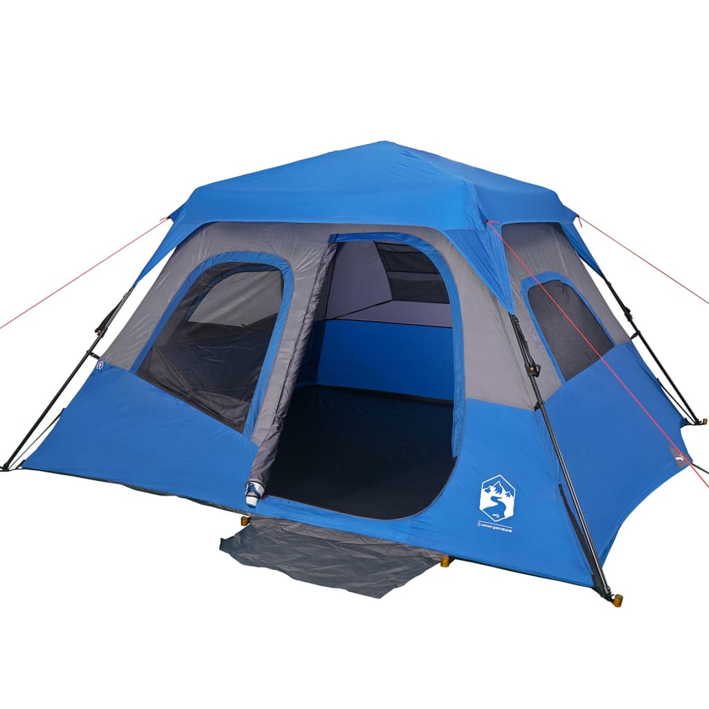 6-personers campingtelt vandtæt mørklægningsstof blå