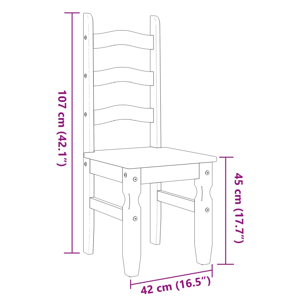spisebordsstole 2 stk. Corona 42x47x107 cm massivt fyrretræ