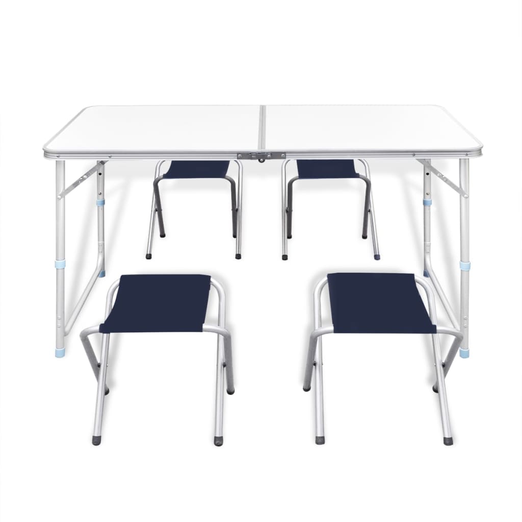 campingbord og 4 klapstole højdejustérbart 120 x 60 cm