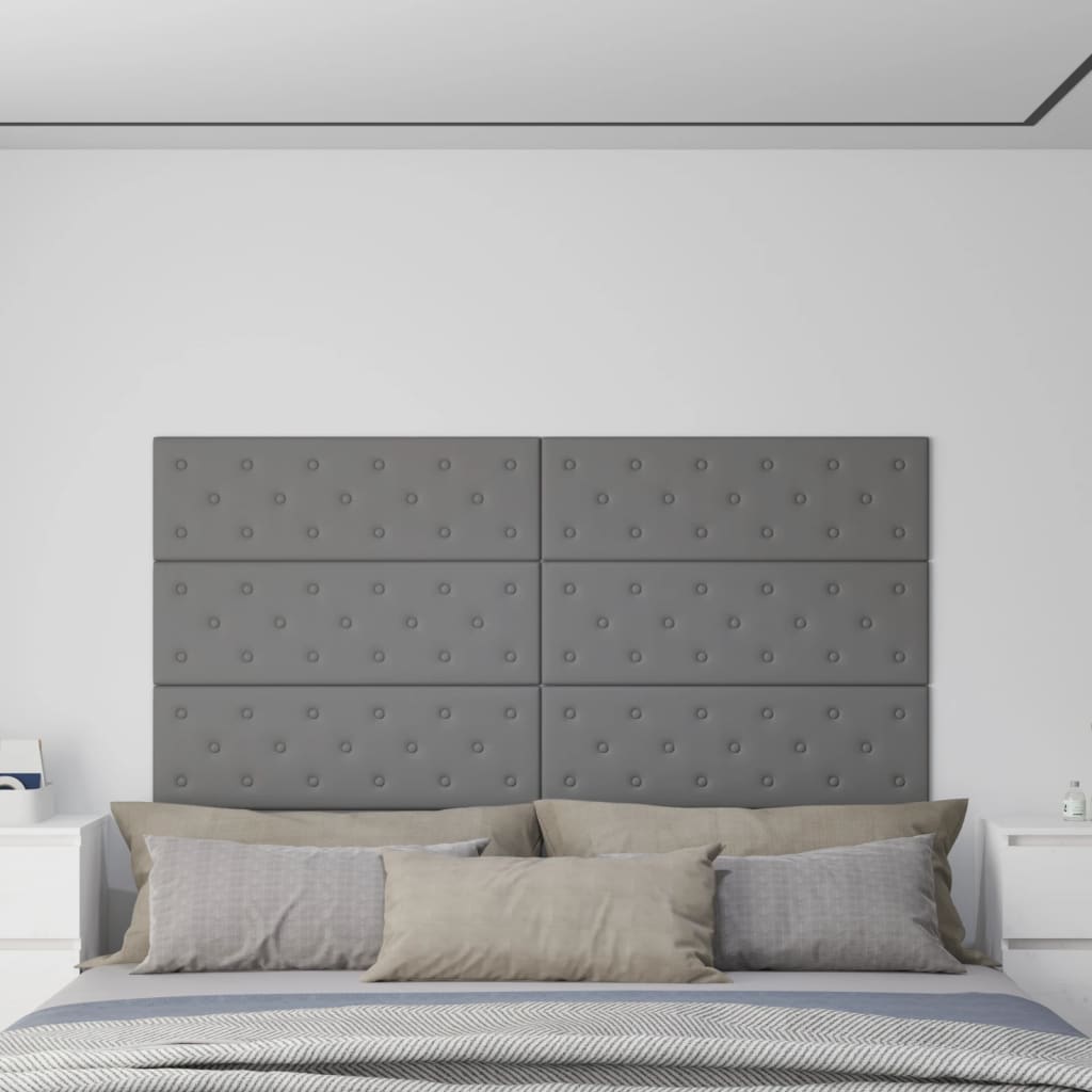 vægpaneler 12 stk. 60x15 cm 1,08 m² kunstlæder grå