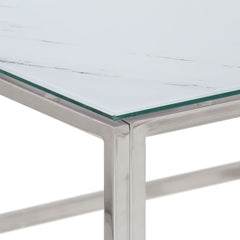 sofabord rustfrit stål og hærdet glas sølvfarvet