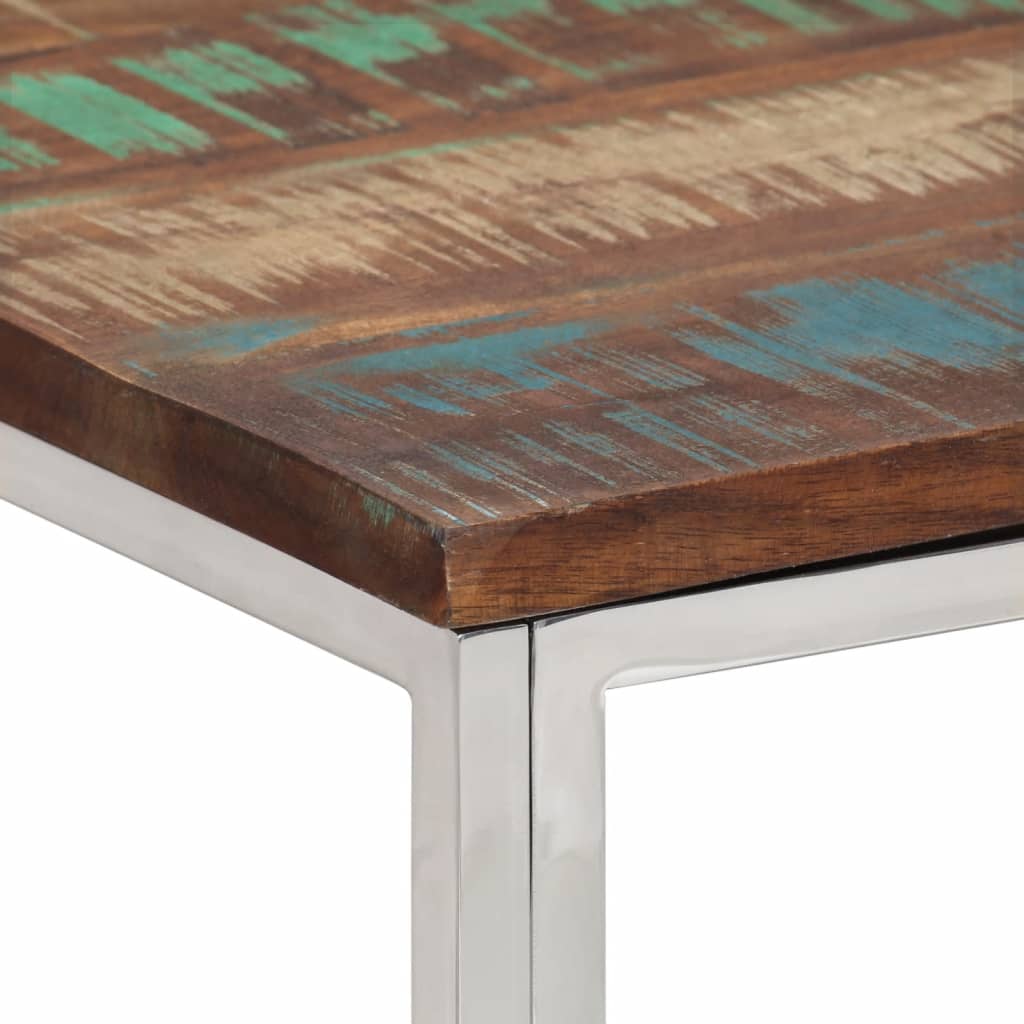 sofabord rustfrit stål og massivt genbrugstræ sølvfarvet