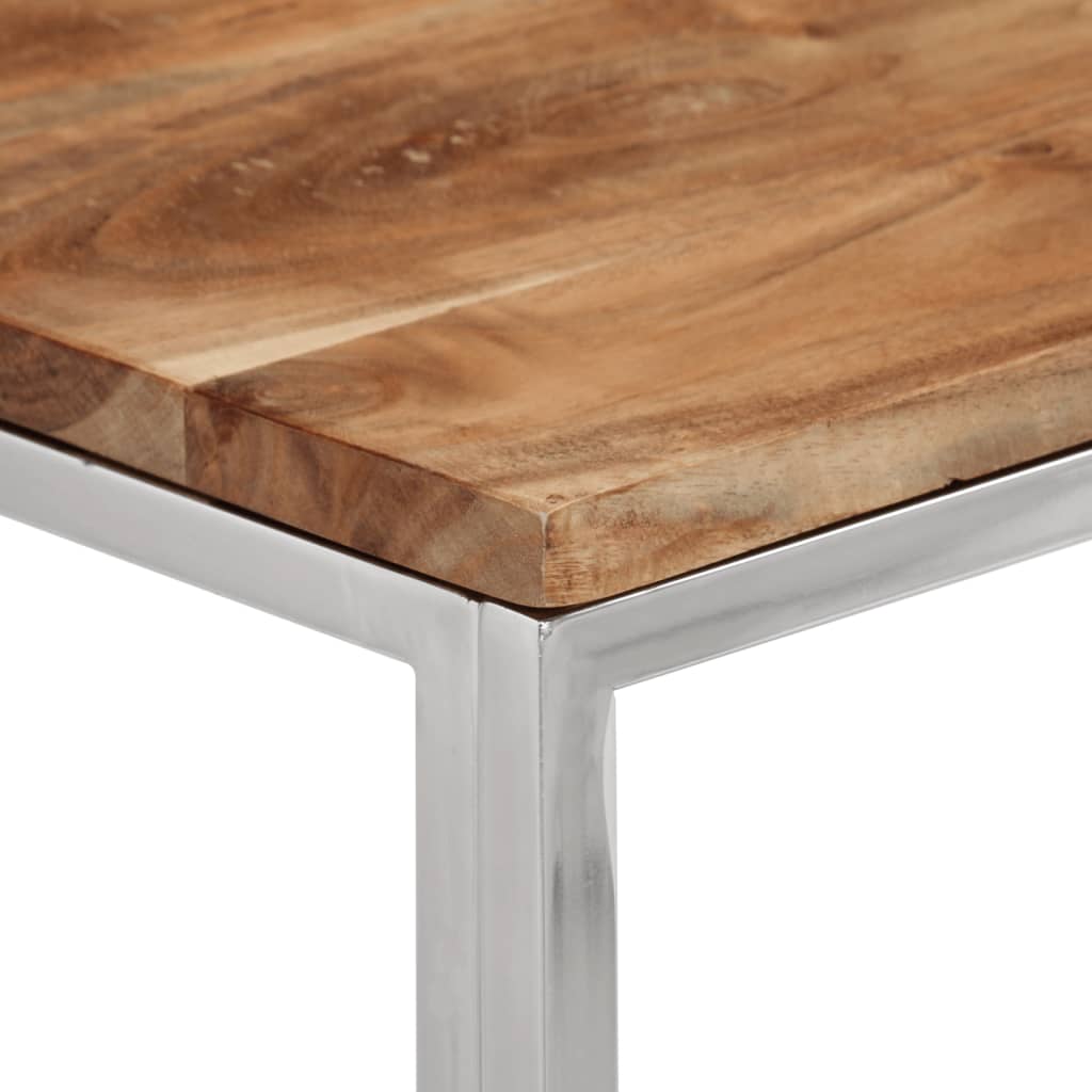 konsolbord rustfrit stål og massivt akacietræ sølvfarvet