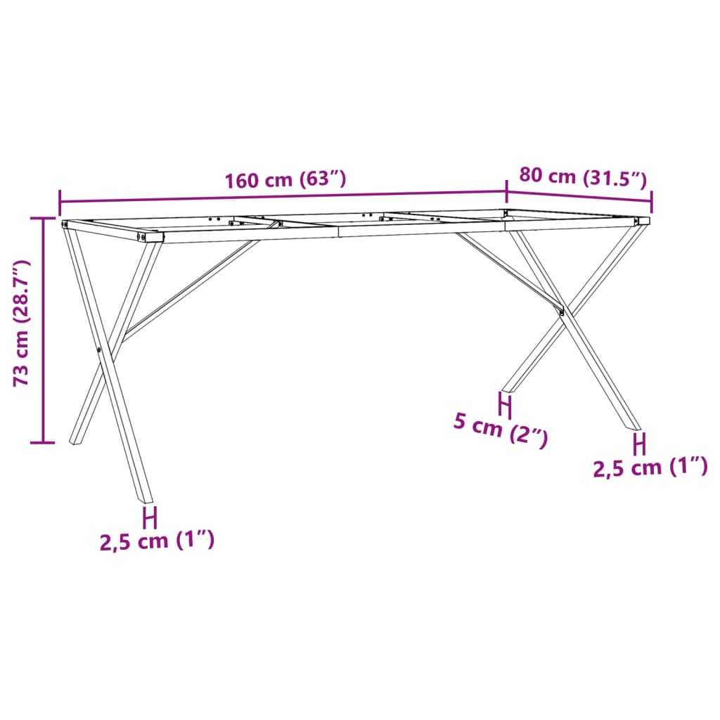bordben til spisebord 160x80x73 cm X-stel støbejern
