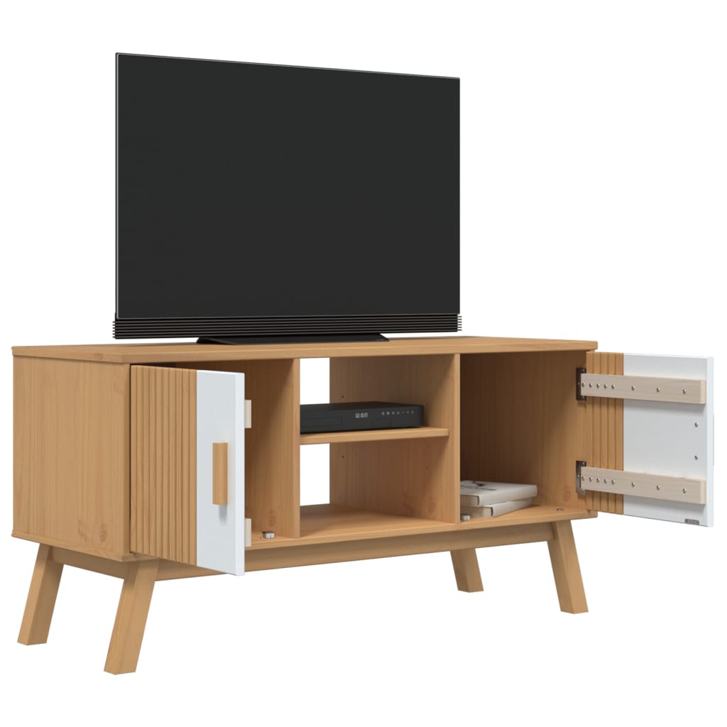 tv-bord OLDEN 114x43x57 cm massivt fyrretræ hvid og brun
