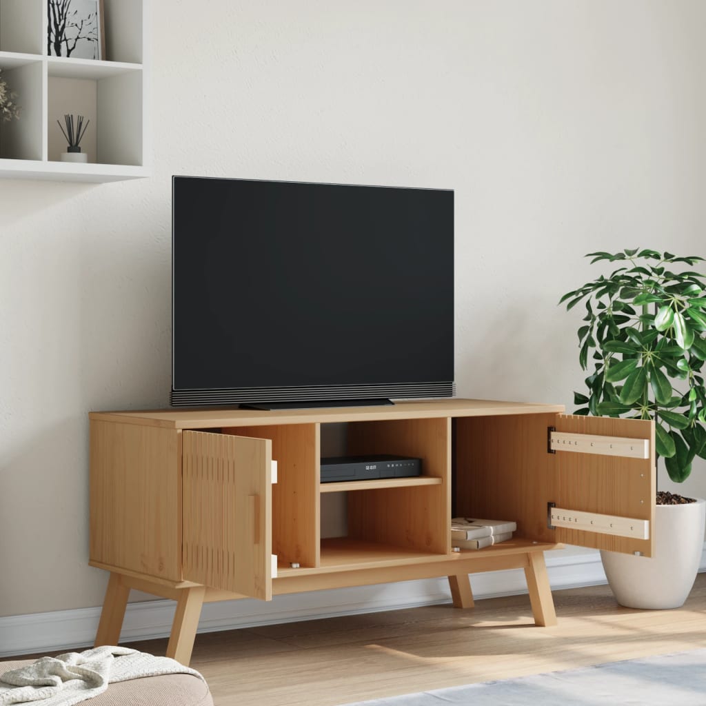 tv-bord OLDEN 114x43x57 cm massivt fyrretræ brun
