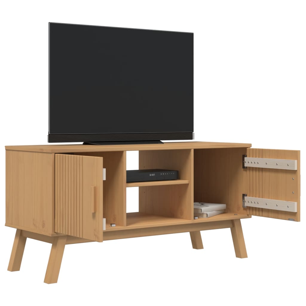 tv-bord OLDEN 114x43x57 cm massivt fyrretræ brun