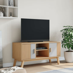 tv-bord OLDEN 114x43x57 cm massivt fyrretræ grå og brun