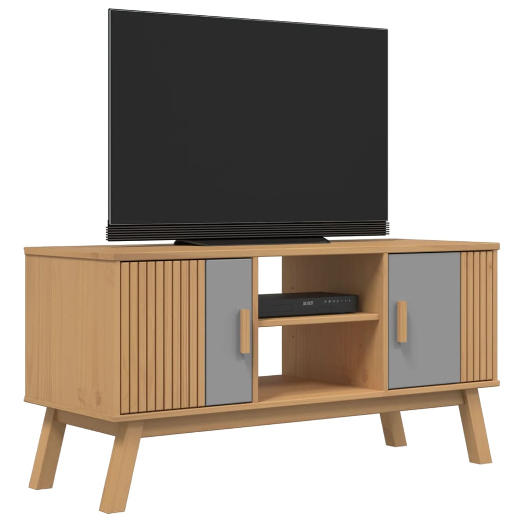 tv-bord OLDEN 114x43x57 cm massivt fyrretræ grå og brun