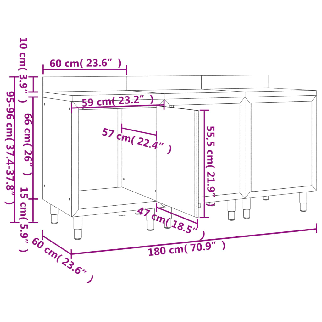 kommercielt køkkenbord med skab 180x60x96 cm rustfrit stål