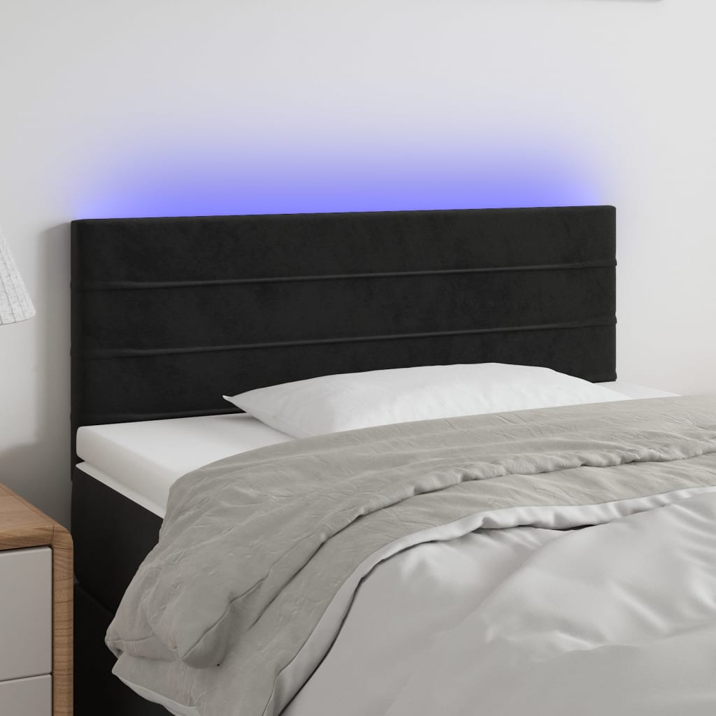 sengegavl med LED-lys 200x5x118/128 cm fløjl lysegrå