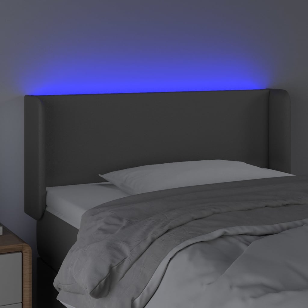 sengegavl med LED-lys 83x16x78/88 cm kunstlæder grå