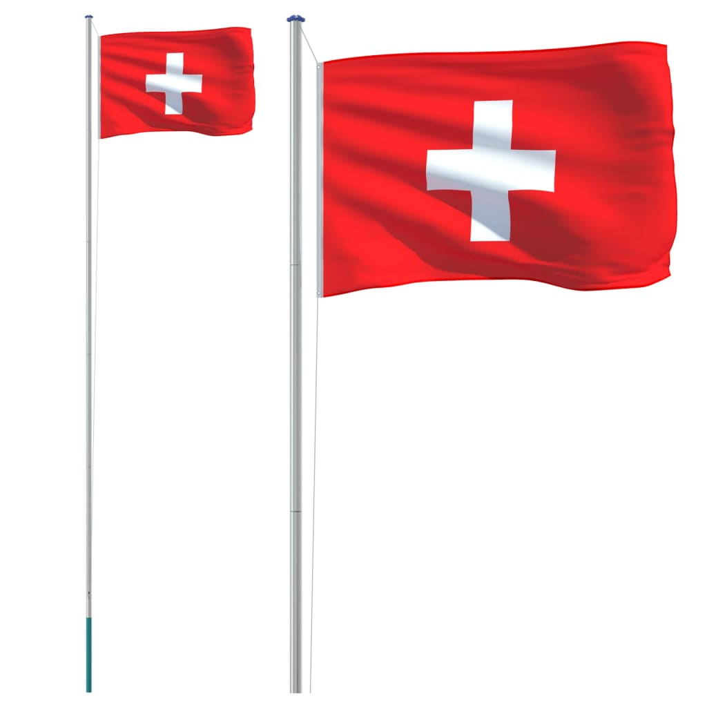 Schweiz flag og flagstang 6,23 m aluminium