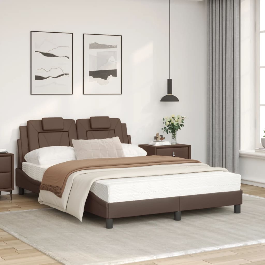 seng med madras 120x200 cm kunstlæder brun