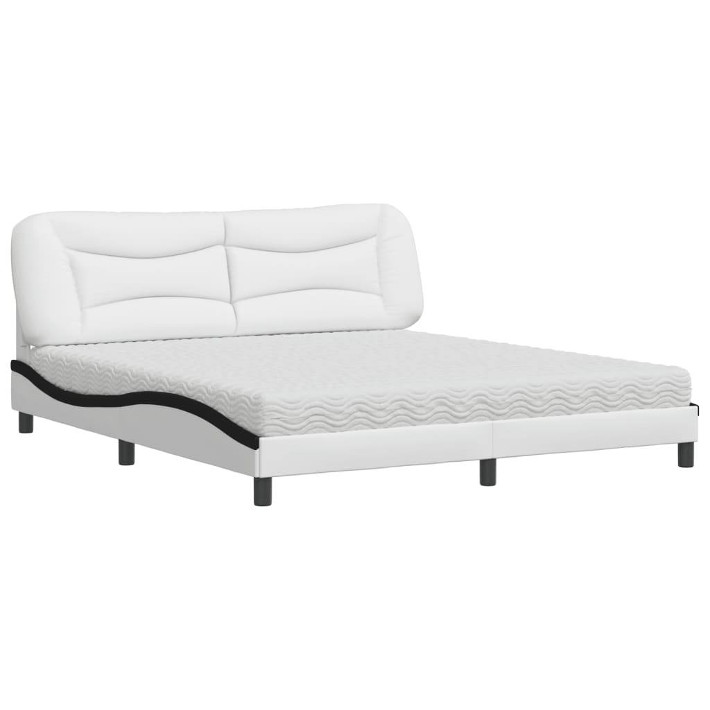 seng med madras 180x200 cm kunstlæder hvid og sort