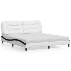 seng med madras 180x200 cm kunstlæder hvid og sort