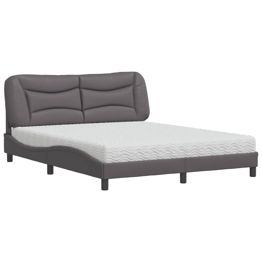 seng med madras 160x200 cm kunstlæder grå
