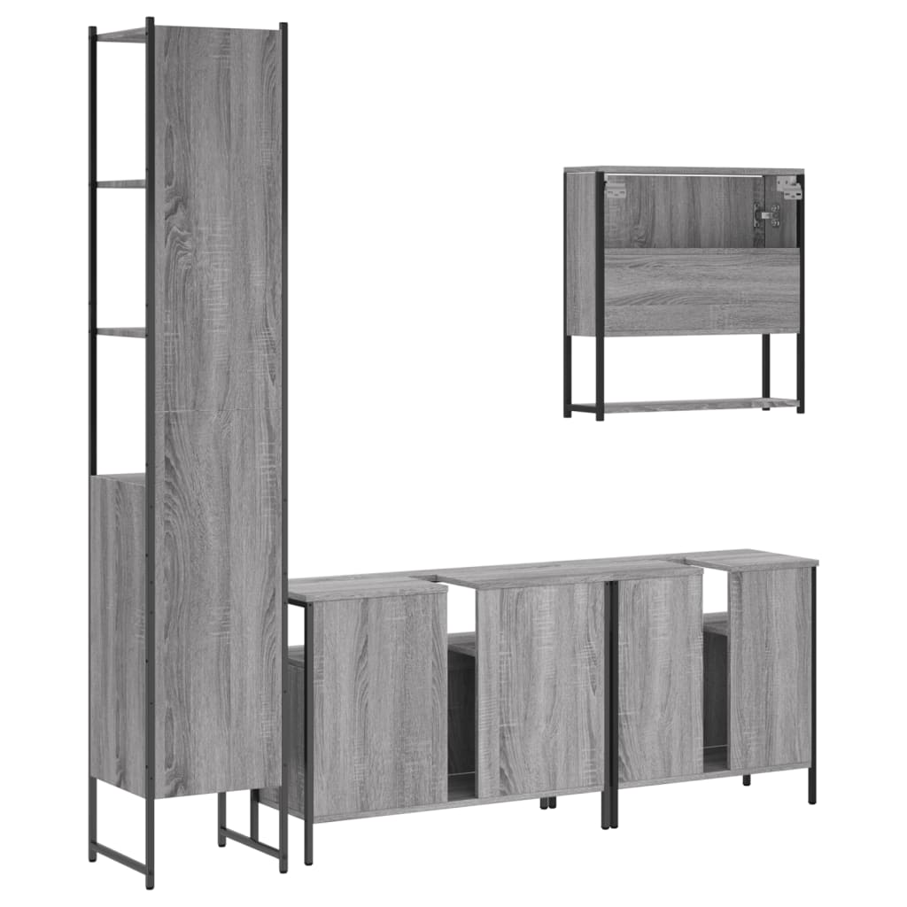 møbelsæt til badeværelse 4 dele konstrueret træ grå sonoma-eg