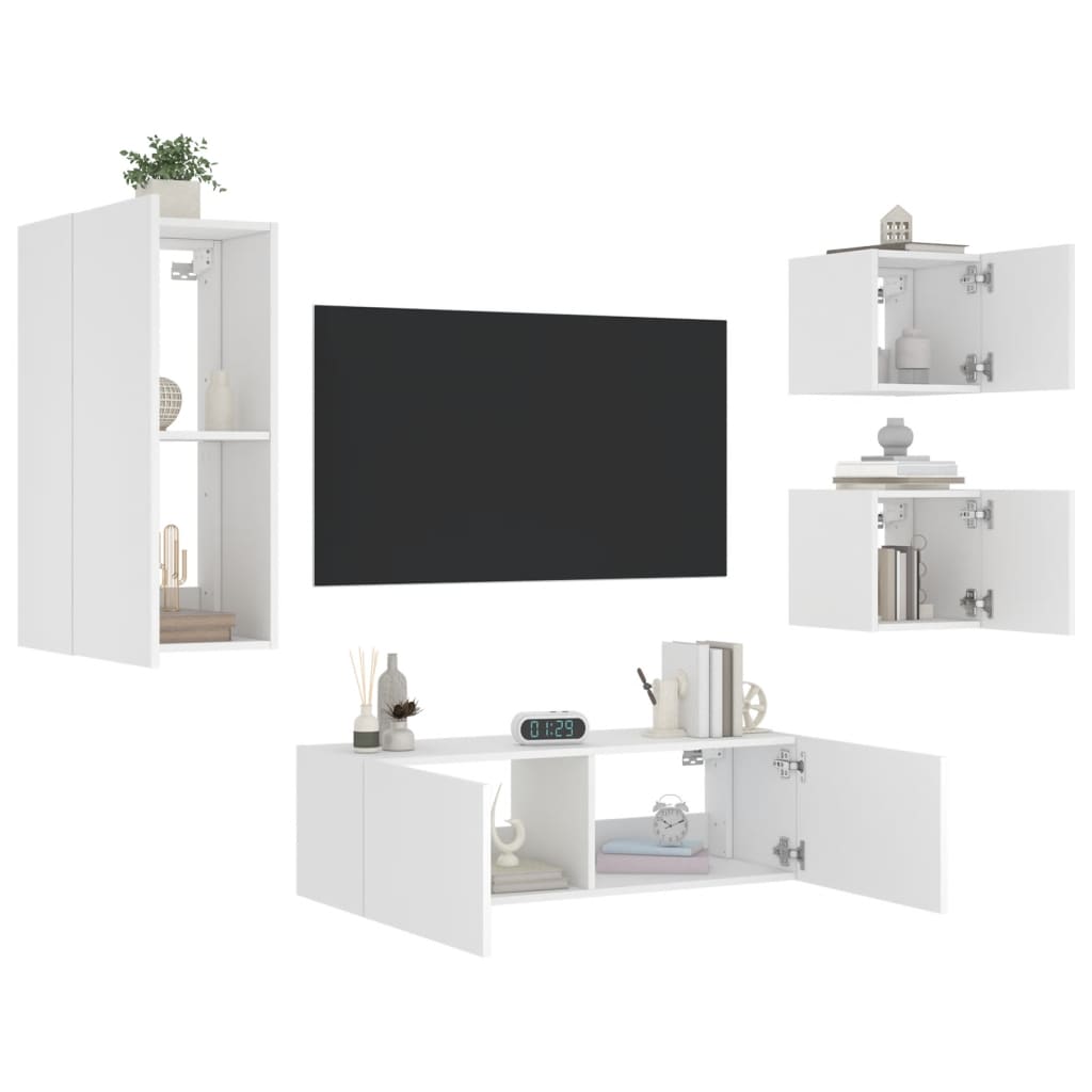 tv-møbel til væg LED-lys 4 dele grå sonoma-eg