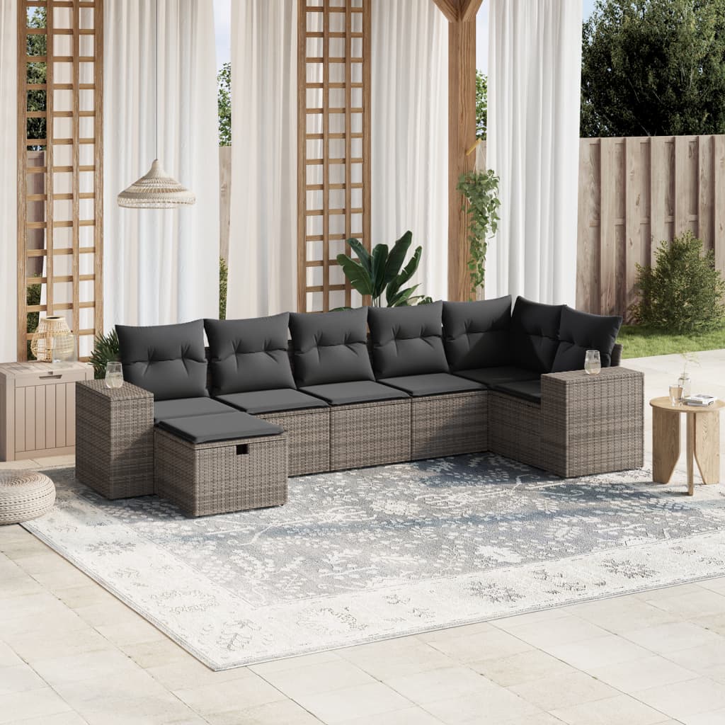 sofaesæt til haven 7 dele med hynder polyrattan grå