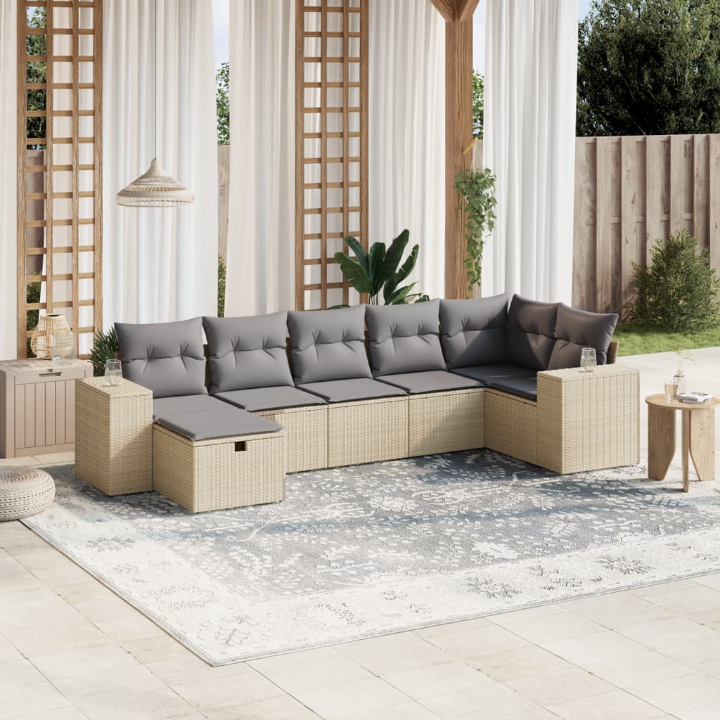 sofaesæt til haven 7 dele med hynder polyrattan grå