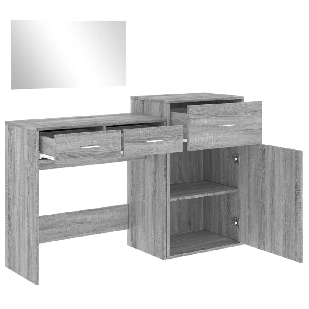 makeupbord 3 dele konstrueret træ grå sonoma-eg