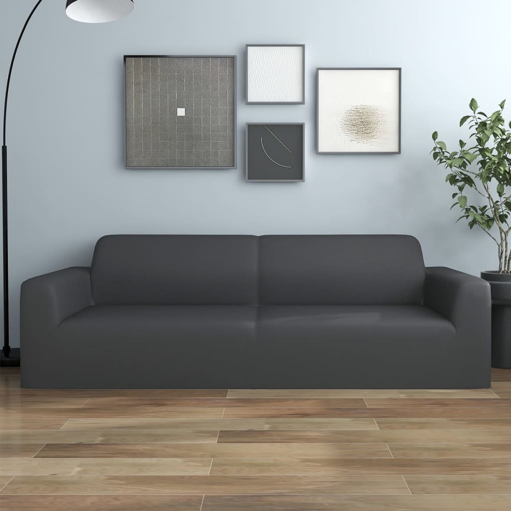 elastisk 4-personers sofabetræk polyesterjersey grå
