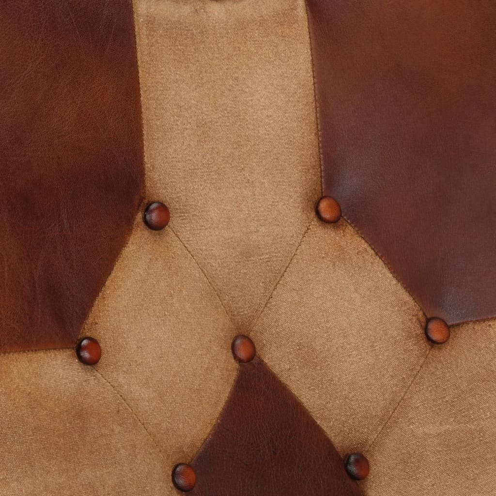gyngestol med fodskammel ægte læder og kanvas brun