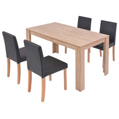 spisebord og -stole 5 dele kunstlæder egetræ sort