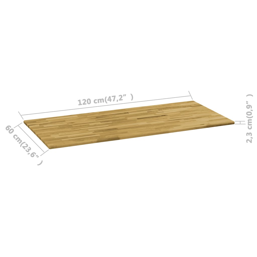 bordplade i massivt egetræ rektangulært 23 mm 120 x 60 cm