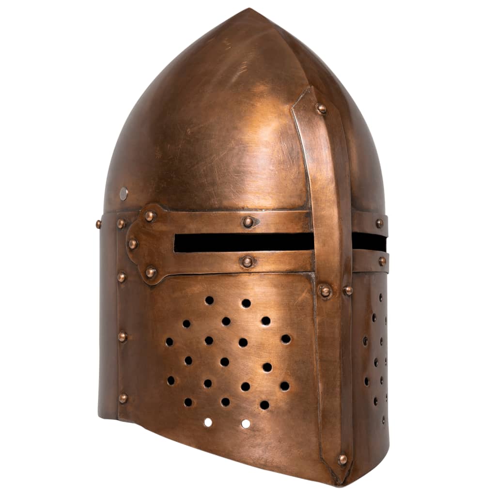 middelalderlig ridderhjelm til rollespil antik stål kobberfarvet