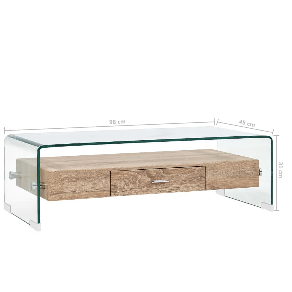 sofabord 98 x 45 x 31 cm hærdet glas transparent