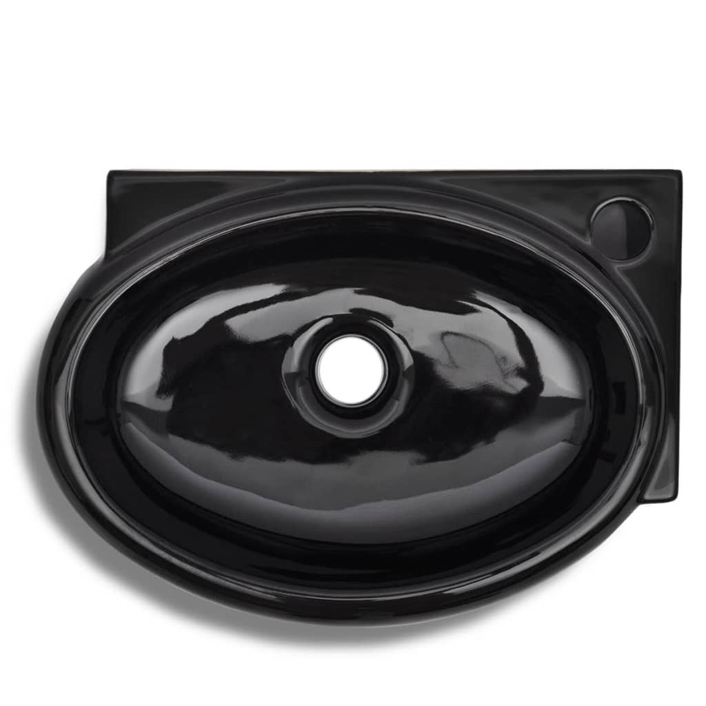 keramisk vask overløb/hanehul rund sort