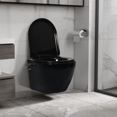 væghængt toilet uden kant med bidetfunktion keramik sort