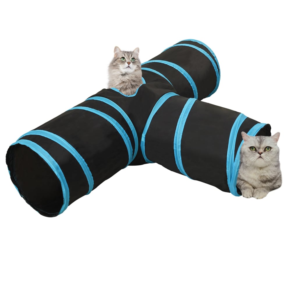 3-vejs kattetunnel 90 cm polyester sort og blå