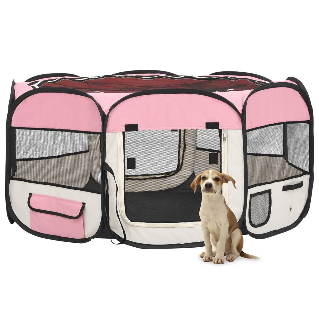 foldbar hundegård med bæretaske 90x90x58 cm pink