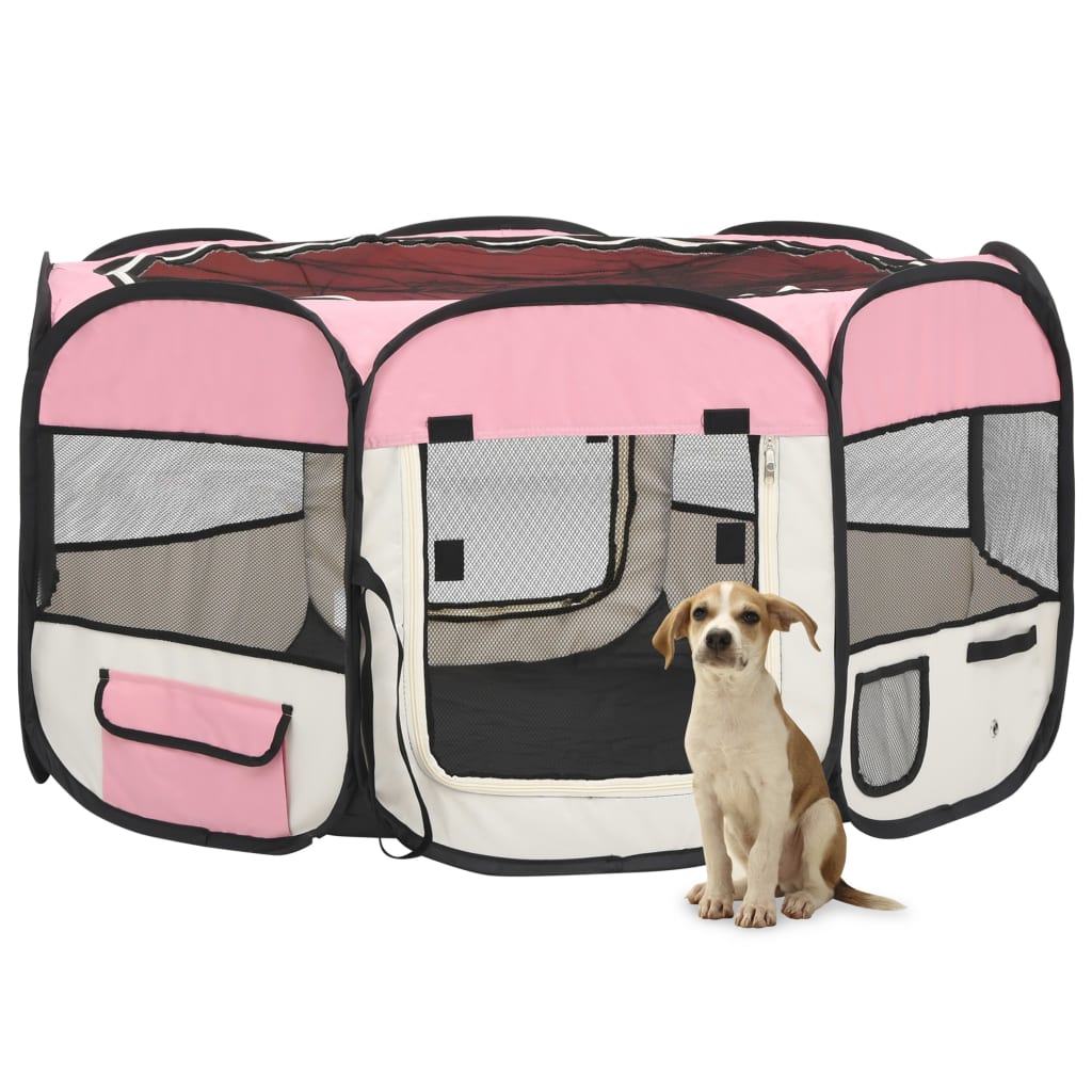 foldbar hundegård med bæretaske 90x90x58 cm pink