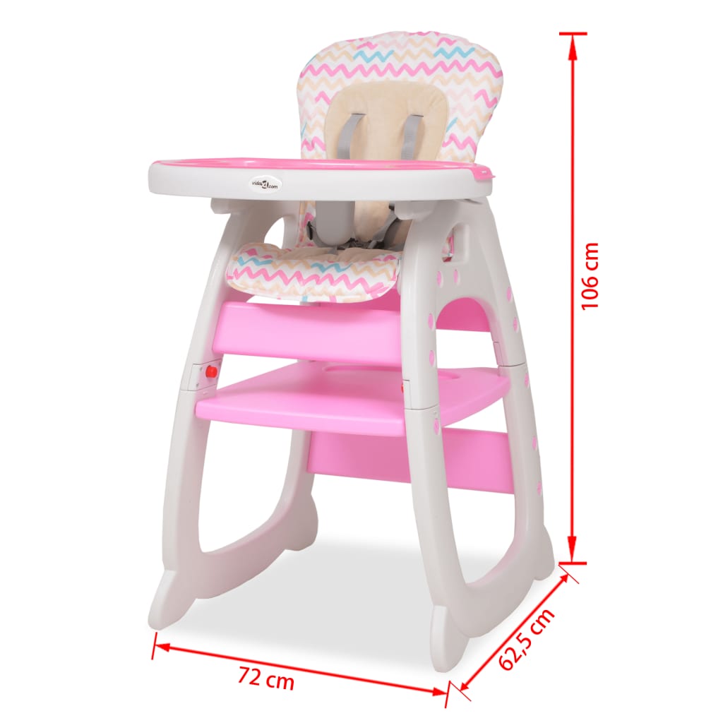 3-i-1 konvertibel højstol med bord lyserødt