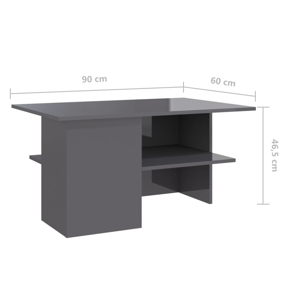 sofabord 90x60x46,5 cm spånplade grå højglans