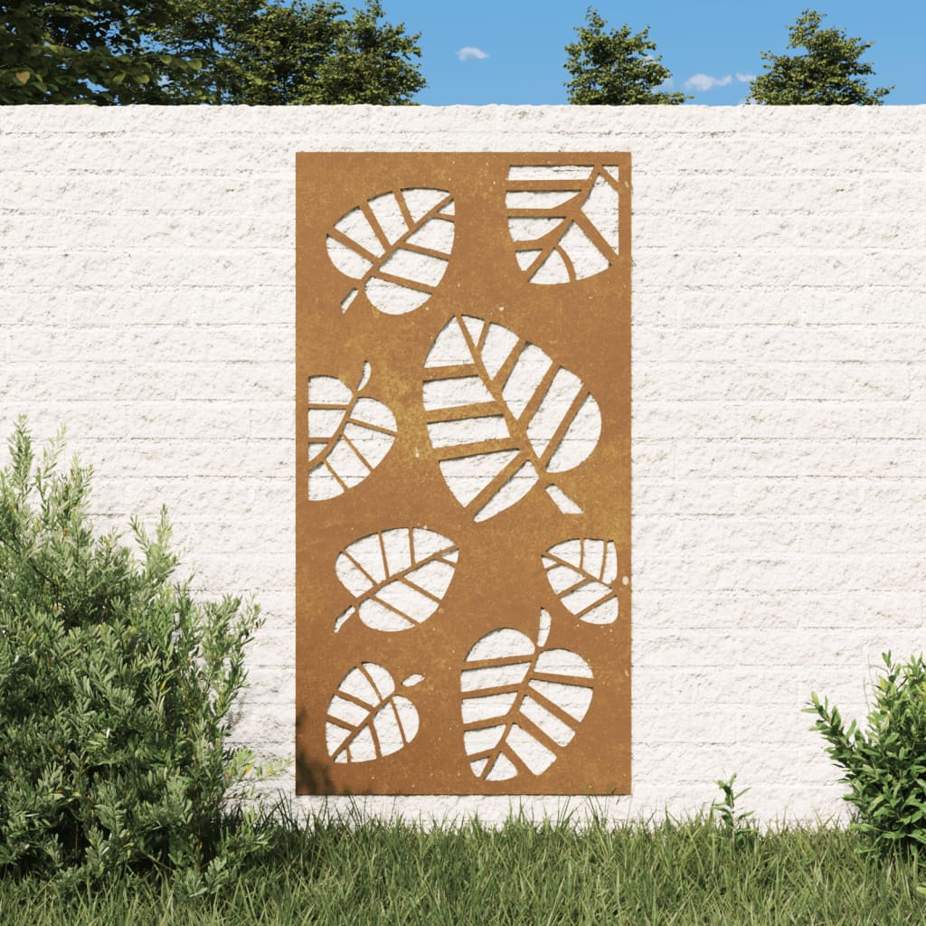 udendørs vægdekoration 105x55 cm bladdesign cortenstål