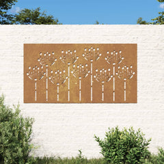 udendørs vægdekoration 105x55 cm blomsterdesign cortenstål