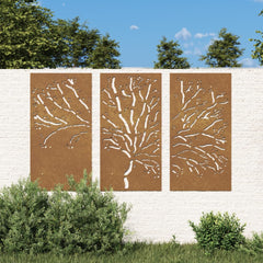 udendørs vægdekoration 3 dele 105x55 cm trædesign cortenstål