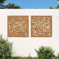 udendørs vægdekoration 2 dele 55x55 cm rosedesign cortenstål