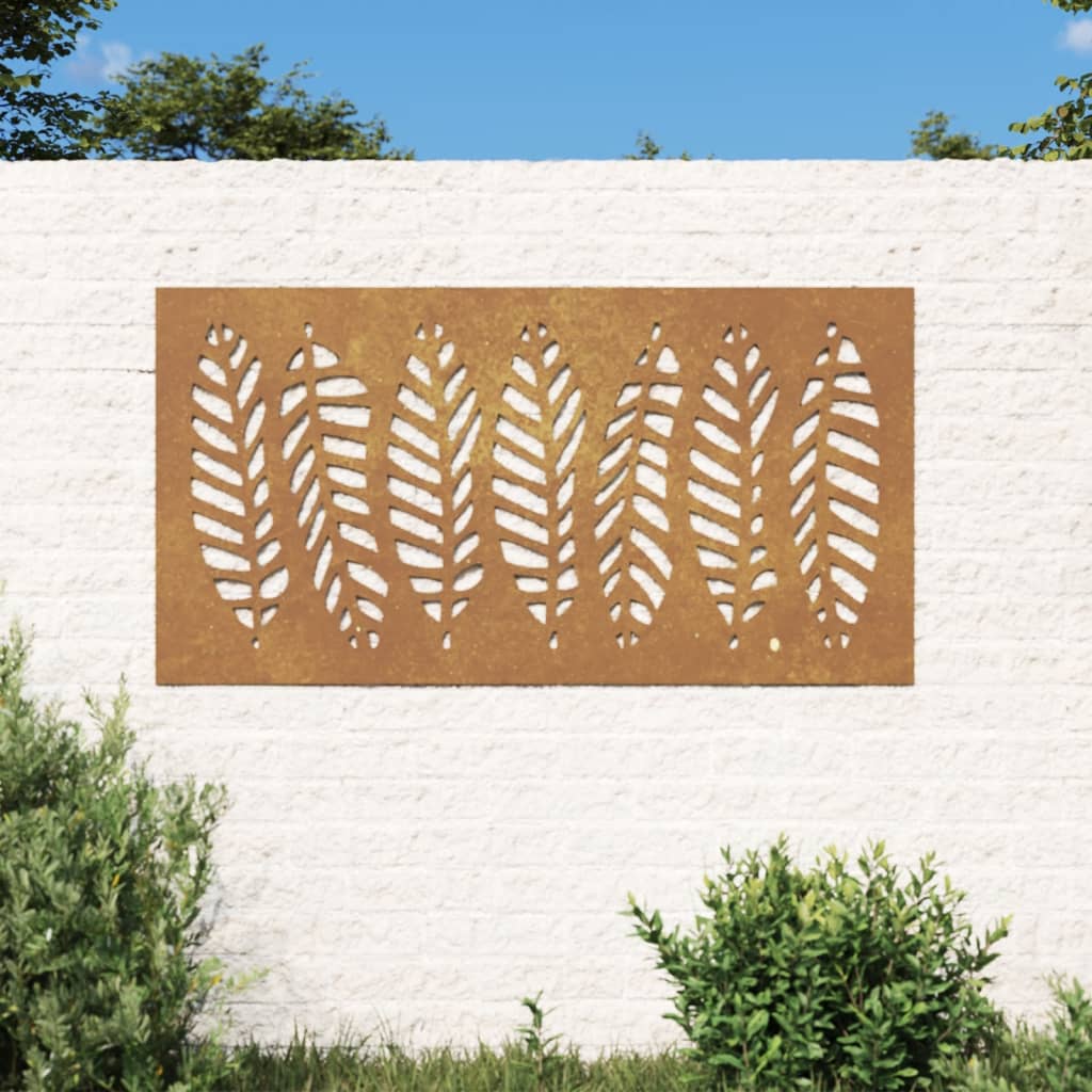 udendørs vægdekoration 105x55 cm bladdesign cortenstål