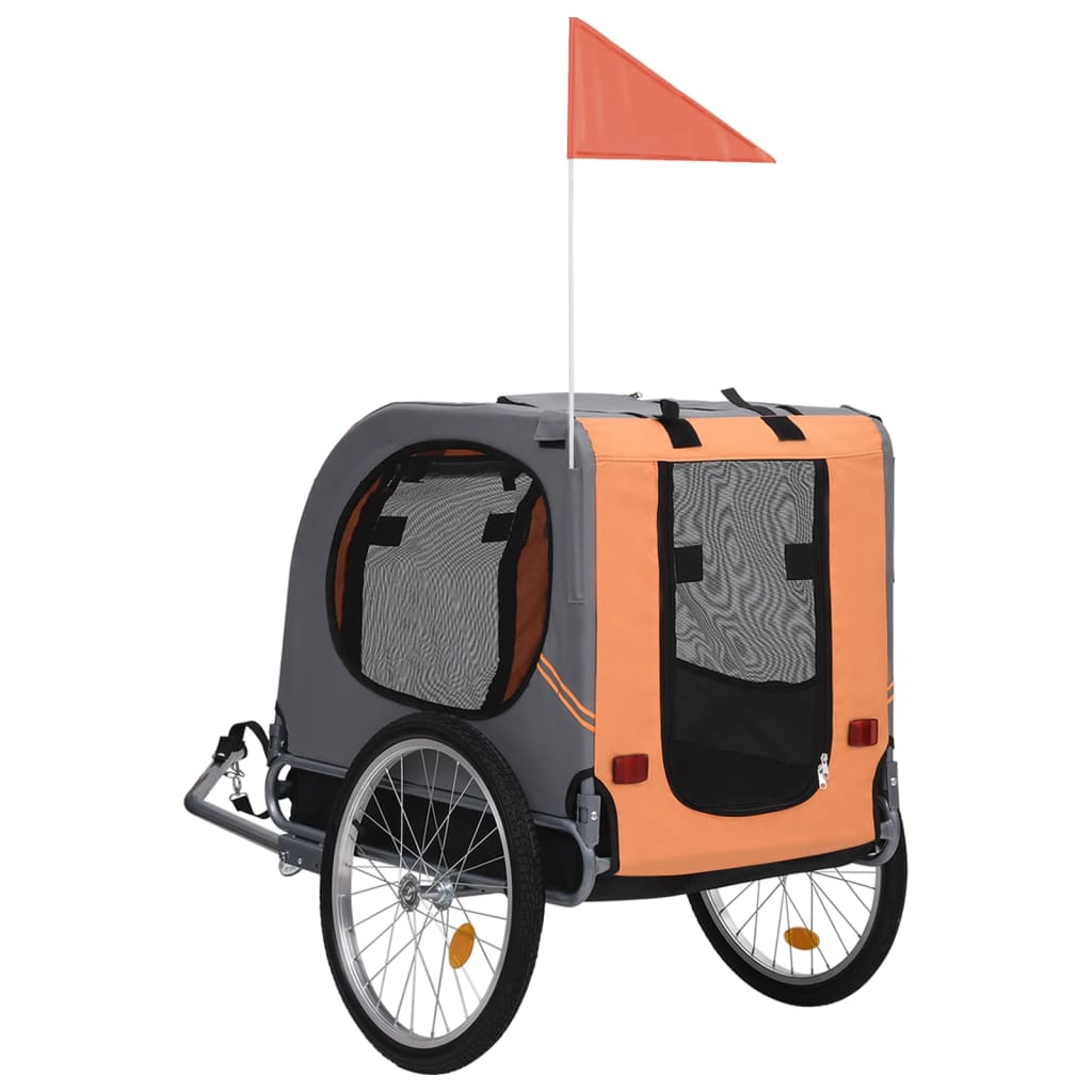cykelanhænger til hund orange og grå