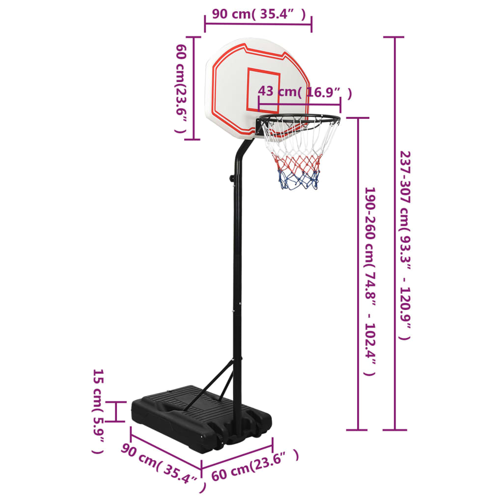 basketballstativ 237-307 cm polyethylen hvid