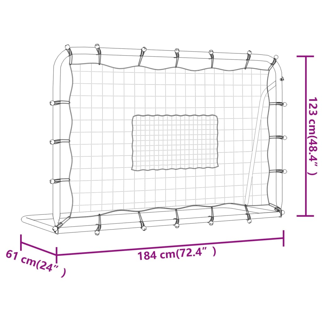 fodbold-rebounder med net 184x61x123 cm stål og PE sort og hvid